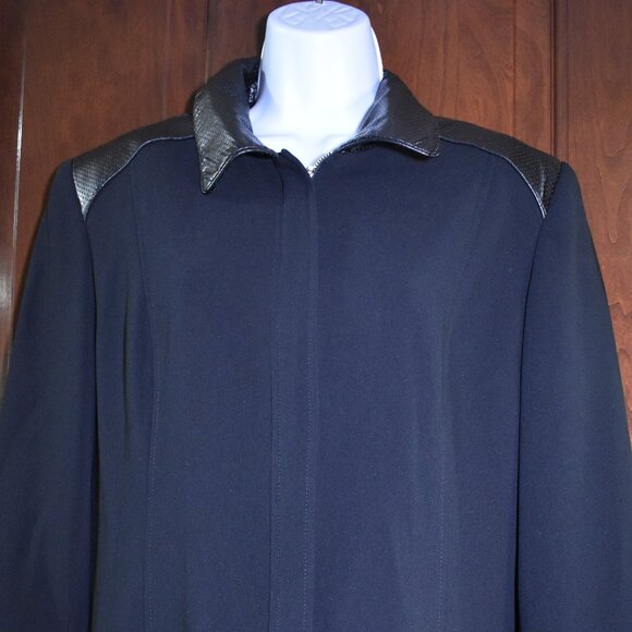 Women’s Black Blazer Jacket Size Large Faux Leather Trim Full Zip Chic Office - Picture 3 of 15